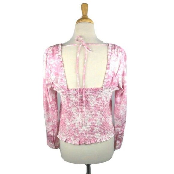Wayf Womens Blouse Smocked Waist Long Sleeve Pink Floral Print Size XL NWOT - Picture 2 of 9